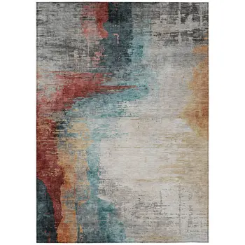 5' X 8' Teal Blue Mauve And Beige Abstract Washable Indoor Outdoor Area Rug