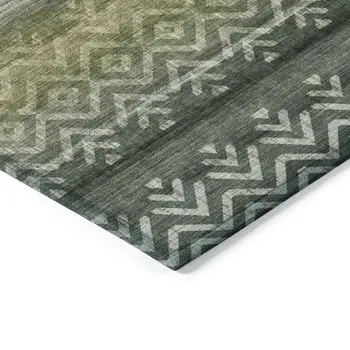 10' X 14' Green And Gold Geometric Washable Indoor Outdoor Area Rug