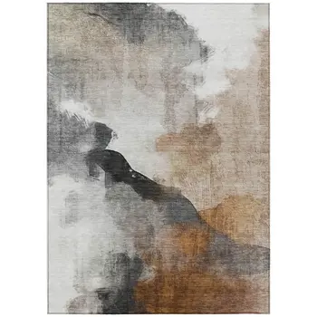 8' X 10' Rust And Charcoal Abstract Washable Indoor Outdoor Area Rug