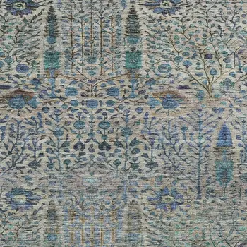 5' X 8' Brown And Teal Blue Floral Washable Indoor Outdoor Area Rug