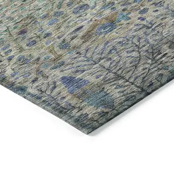 5' X 8' Brown And Teal Blue Floral Washable Indoor Outdoor Area Rug
