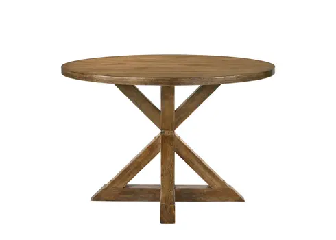48" Oak Wood Cross Leg Base Round Top Dining Table