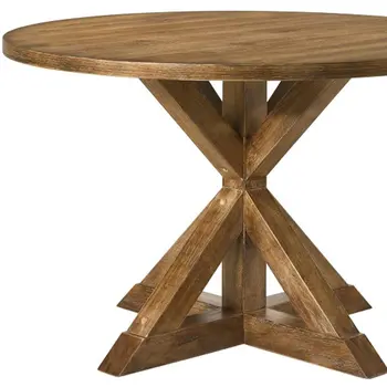 48" Oak Wood Cross Leg Base Round Top Dining Table