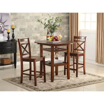 40" Brown Wood Drop Leaf Round Top Extendable Dining Table
