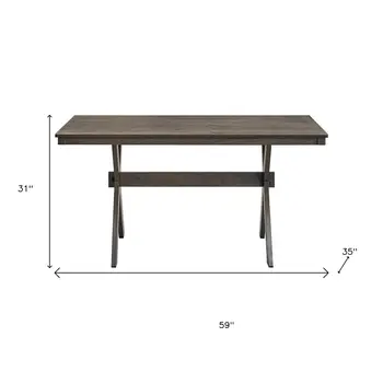 59" Gray Wood Trestle Base Dining Table