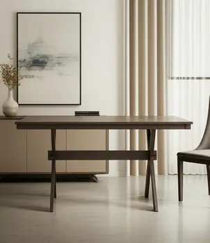 59" Gray Wood Trestle Base Dining Table