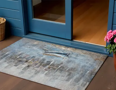 3' X 5' Blue And Beige Nautical Washable Indoor Outdoor Area Rug