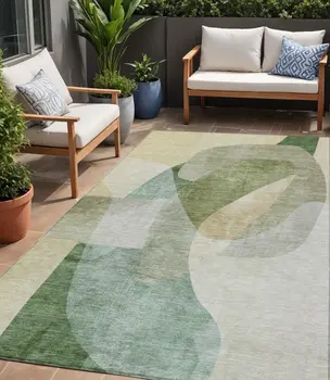 5' X 8' Artichoke Green And Taupe Abstract Washable Indoor Outdoor Area Rug