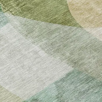 8' Artichoke Green And Taupe Round Abstract Washable Indoor Outdoor Area Rug