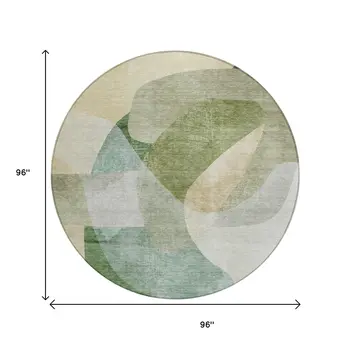 8' Artichoke Green And Taupe Round Abstract Washable Indoor Outdoor Area Rug