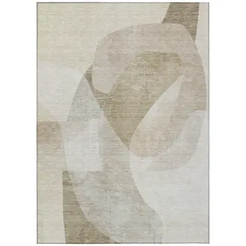 3' X 5' Beige And Taupe Abstract Washable Indoor Outdoor Area Rug