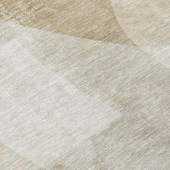 8' Beige And Taupe Round Abstract Washable Indoor Outdoor Area Rug
