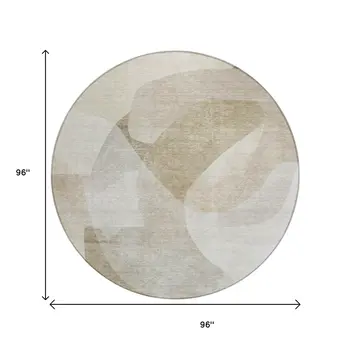 8' Beige And Taupe Round Abstract Washable Indoor Outdoor Area Rug