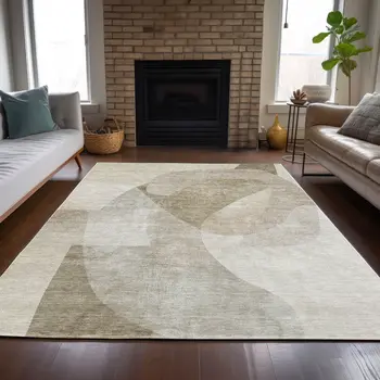 8' X 10' Beige And Taupe Abstract Washable Indoor Outdoor Area Rug