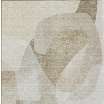 10' X 14' Beige And Taupe Abstract Washable Indoor Outdoor Area Rug