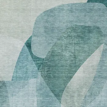 3' X 5' Teal Blue And Ivory Abstract Washable Indoor Outdoor Area Rug