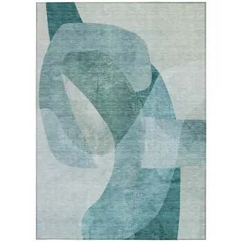 5' X 8' Teal Blue And Ivory Abstract Washable Indoor Outdoor Area Rug