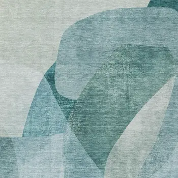 5' X 8' Teal Blue And Ivory Abstract Washable Indoor Outdoor Area Rug