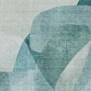 5' X 8' Teal Blue And Ivory Abstract Washable Indoor Outdoor Area Rug