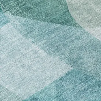 8' Teal Blue And Ivory Round Abstract Washable Indoor Outdoor Area Rug