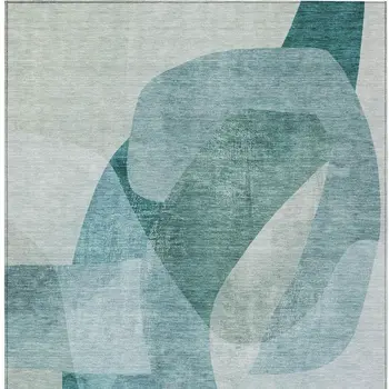8' X 10' Teal Blue And Ivory Abstract Washable Indoor Outdoor Area Rug