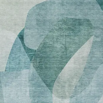 10' X 14' Teal Blue And Ivory Abstract Washable Indoor Outdoor Area Rug
