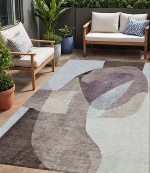 5' X 8' Brown And Taupe Abstract Washable Indoor Outdoor Area Rug