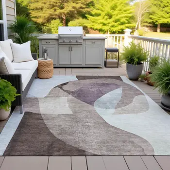 5' X 8' Brown And Taupe Abstract Washable Indoor Outdoor Area Rug