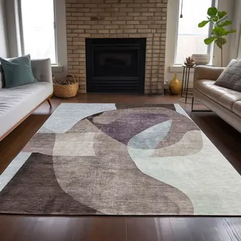 5' X 8' Brown And Taupe Abstract Washable Indoor Outdoor Area Rug