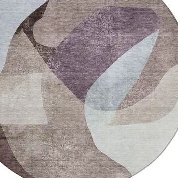 8' Brown And Taupe Round Abstract Washable Indoor Outdoor Area Rug