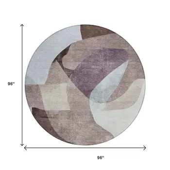8' Brown And Taupe Round Abstract Washable Indoor Outdoor Area Rug