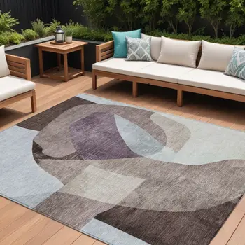 9' X 12' Brown And Taupe Abstract Washable Indoor Outdoor Area Rug