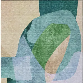 5' X 8' Green And Teal Blue Abstract Washable Indoor Outdoor Area Rug