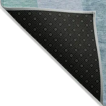 5' X 8' Green And Teal Blue Abstract Washable Indoor Outdoor Area Rug
