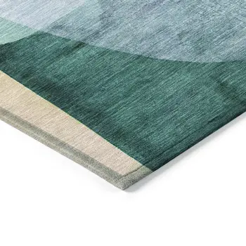 5' X 8' Green And Teal Blue Abstract Washable Indoor Outdoor Area Rug