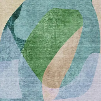 5' X 8' Green And Teal Blue Abstract Washable Indoor Outdoor Area Rug