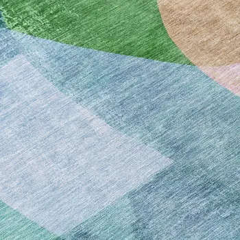 8' Green And Teal Blue Round Abstract Washable Indoor Outdoor Area Rug
