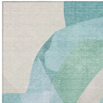 3' X 5' Pale Aqua And Beige Abstract Washable Indoor Outdoor Area Rug