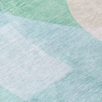 8' Pale Aqua And Beige Round Abstract Washable Indoor Outdoor Area Rug