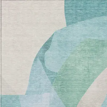 8' X 10' Pale Aqua And Beige Abstract Washable Indoor Outdoor Area Rug