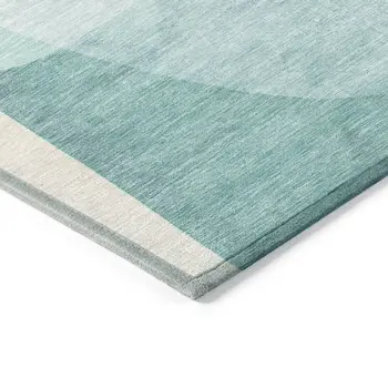 8' X 10' Pale Aqua And Beige Abstract Washable Indoor Outdoor Area Rug