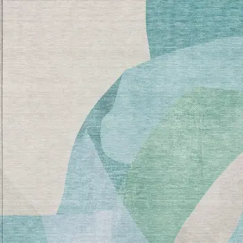 9' X 12' Pale Aqua And Beige Abstract Washable Indoor Outdoor Area Rug