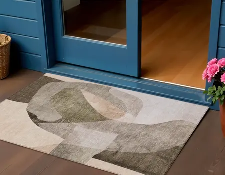 3' X 5' Taupe And Beige Abstract Washable Indoor Outdoor Area Rug