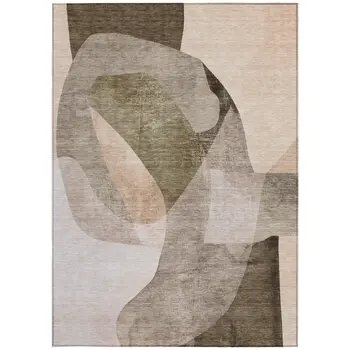 5' X 8' Taupe And Beige Abstract Washable Indoor Outdoor Area Rug