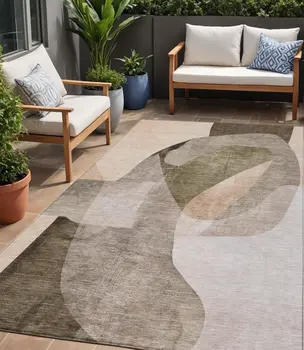 5' X 8' Taupe And Beige Abstract Washable Indoor Outdoor Area Rug