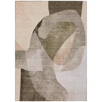 5' X 8' Taupe And Beige Abstract Washable Indoor Outdoor Area Rug