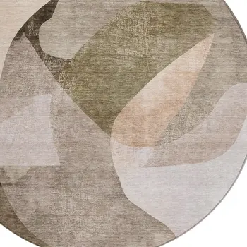 8' Taupe And Beige Round Abstract Washable Indoor Outdoor Area Rug