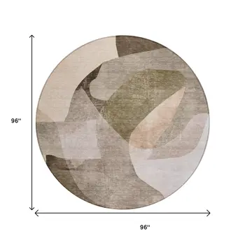 8' Taupe And Beige Round Abstract Washable Indoor Outdoor Area Rug