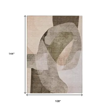 9' X 12' Taupe And Beige Abstract Washable Indoor Outdoor Area Rug