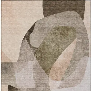 10' X 14' Taupe And Beige Abstract Washable Indoor Outdoor Area Rug